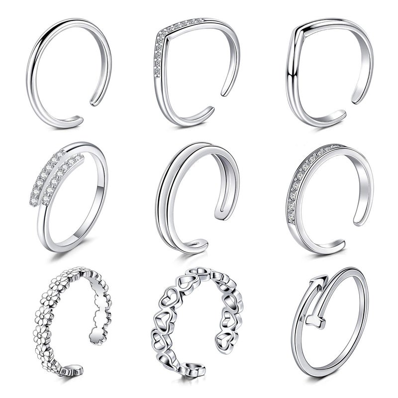 QWALIT Toe Rings for Women Toe Rings Open Adjustable Toe Ring Silver Stainless Steel Toe Ring Women - Image 1